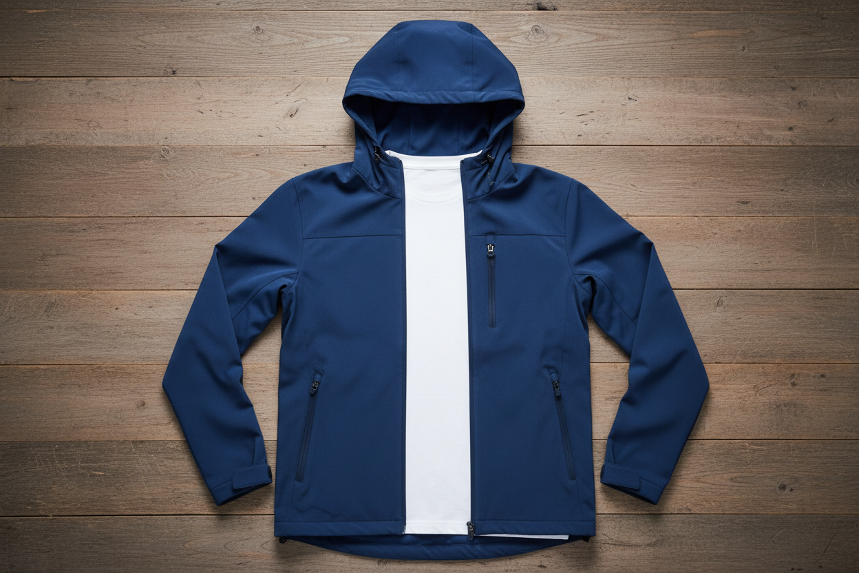 Blue hooded windbreaker jacket